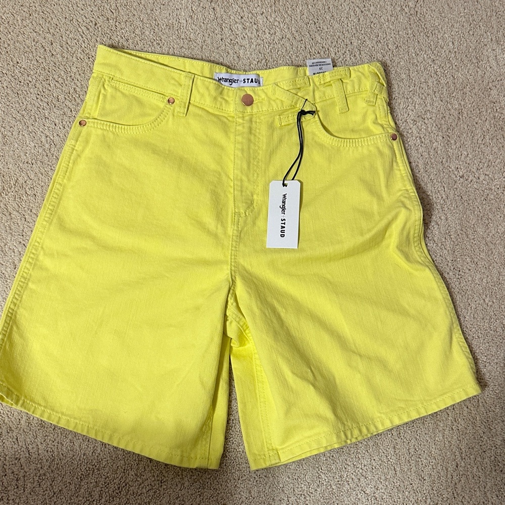 NWT STAUD x Wrangler Yellow Bermuda Shorts